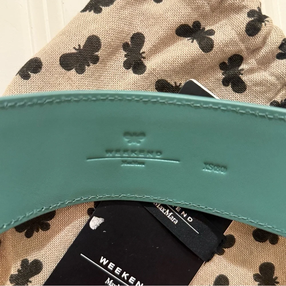 NWT Weekend Max Mara Raffia Effect Belt with Dusty Bag Sz: Xs; S Green Spring